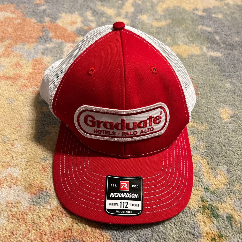Richardson 112 Graduate Hotels Palo Alto Trucker Hat Red White Snapback Cap